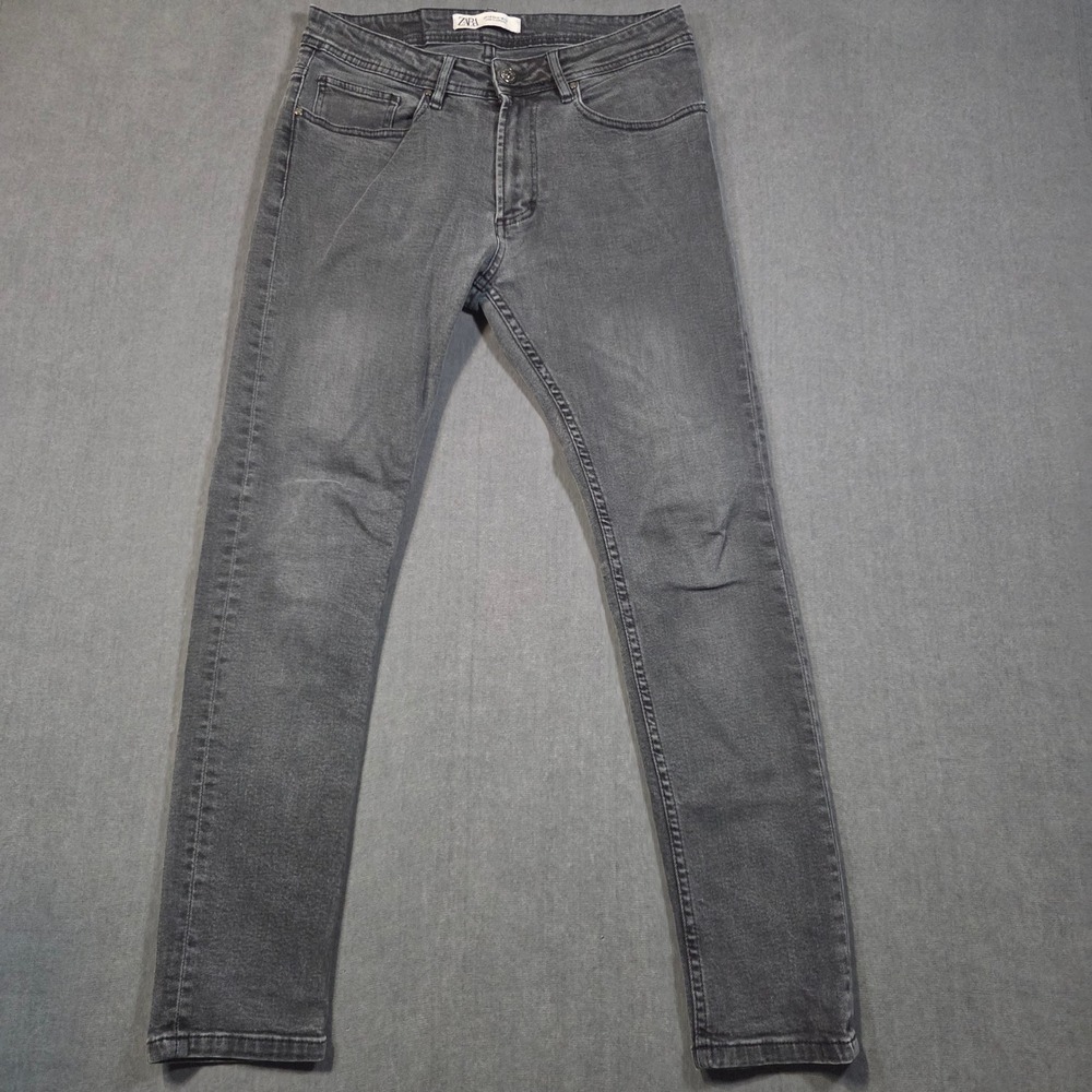 Zara Jeans Mens 31 Black Skinny Faded Denim Stretch Pants